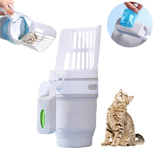 2-in-1 Cat Litter Scoop with Refill Bags | Self-Cleaning Waste Bin System